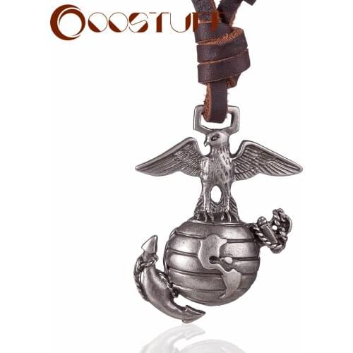 Vintage Jewelry for Necklace Genuine Leather Necklaces Women Eagle in Globe Pendant necklaces & pendants choker colar collier