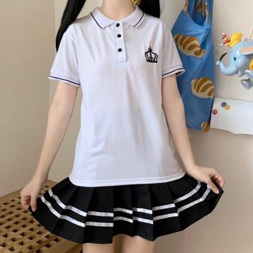 Women Girls T-shirt Lapel Japanese Lolita Cute Sweet Summer Empire Crown Loose Pullover Clothes