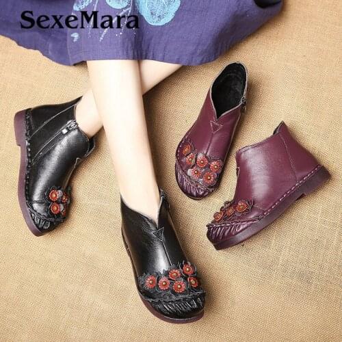 New Womens Handmade Shoes Genuine Leather Zipper Flat Mother Boots Woman Soft Spring Autumn Round Toe ladies Boots size 40 41