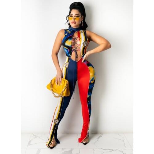 2020 Ins Internet Celebrity Famous Jumpsuits Striped Bandage O-neck Sleeve Summer Sexy Bodycon Rompers