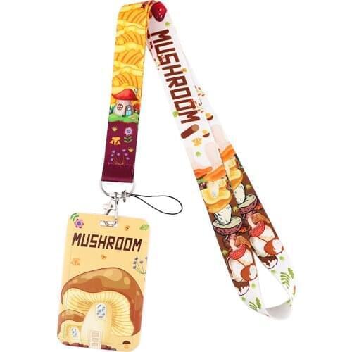 12pcs/lot E3333 Cartoon Mushroom Necklack Lanyard Key Gym Strap Multifunction Mobile Phone With Card Holder Cover For Fans