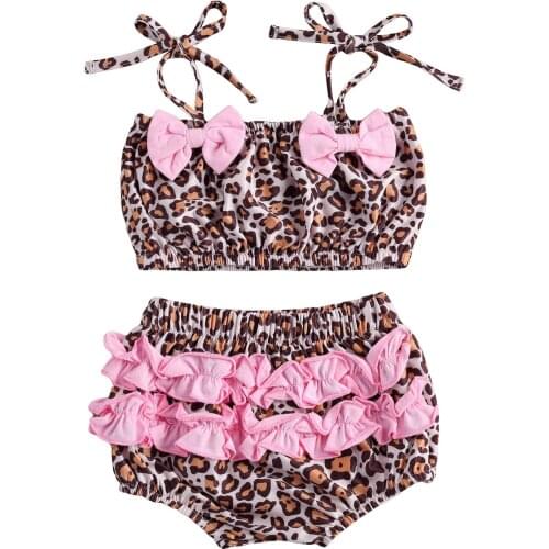 2021 Kids Baby Girls 2-piece Swimming Suit Sleeveless Leopard Bandage Top+Bottoms Set Fashion Bathing Suit Beachwear Bikini Sets