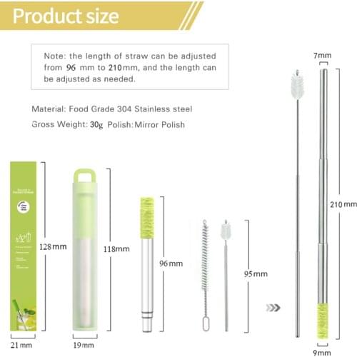 304 Stainless Steel Telescopic Straws Portable Folding Straws Food Grade Silicone Straw Reusable Straw