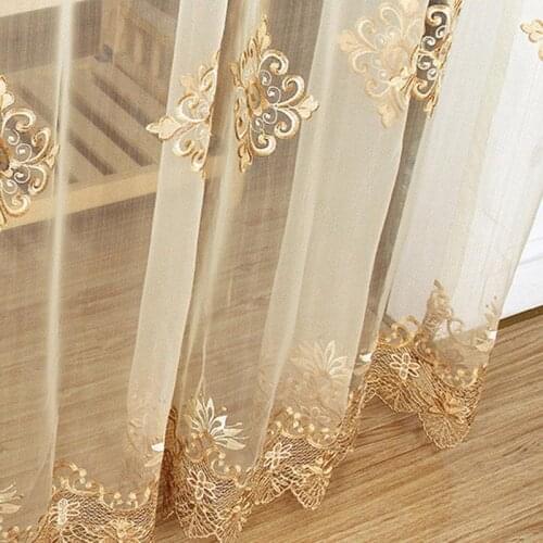 33 Luxury Embroidered Sheer Voile Curtains Window Drapes Cortina for Living Room Door Gold Lace Curtains Tulle Windows
