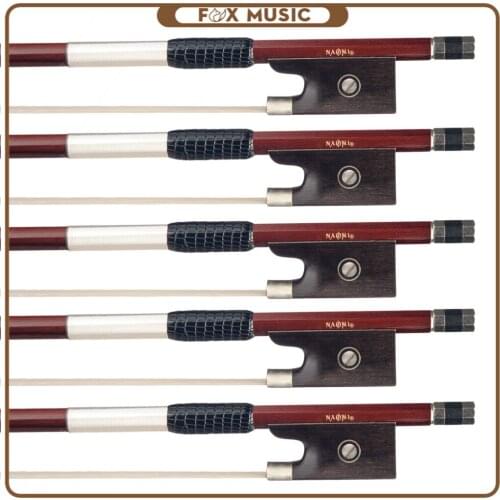 5PCS 4/4 Violin Bow IPE Bow Round Stick Lizard Skin Grip Silver Wire Winding Ebony Frog W/ Paris Eye Inlay