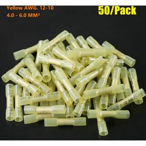 50PCS Heat Shrink Terminal Insulated Butt Electrical Splice Wire Connectors Cable Crimp Terminal Connector AWG 12-10