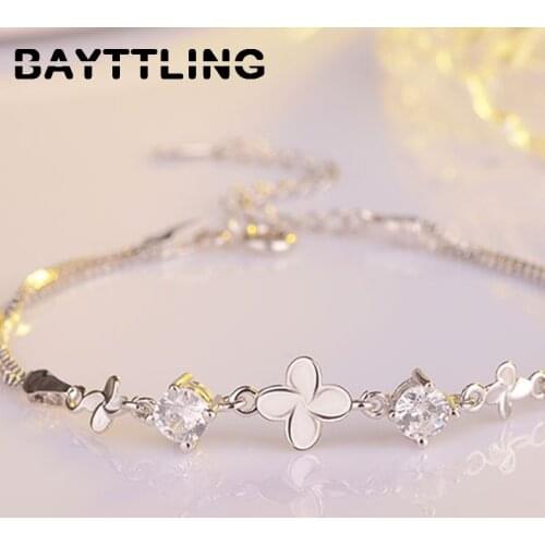 BAYTTLING 925 Sterling Silver Fine Purple/White Clover Zircon Pendant Bracelet For Woman Fashion Bracelet Jewelry Couple Gift