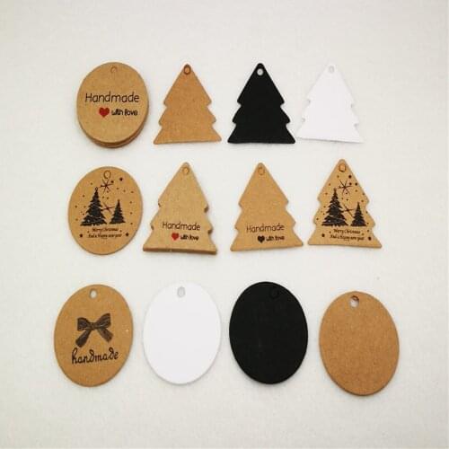 100Pcs/Lot Tree Round Shaped Hanging Kraft Paper Tags For Merry Christmas Tree Embellishment Price Label Note Festival DIY Tags