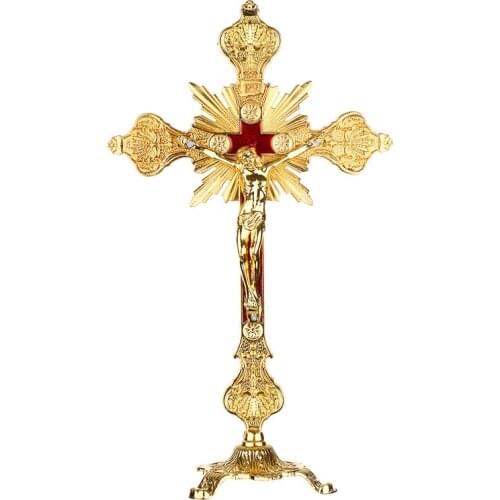 Church Relics Figurines Crucifix Jesus Christ On The Stand Cross Wall Crucifix Antique Home Chapel Decoration Prayer Crosses