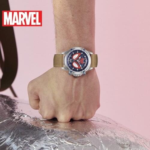 Marvel Original Avengers Cartoon Spider Man Calendar Leather Quartz Watches Male Casual Waterproof Stainless New Steel Clock