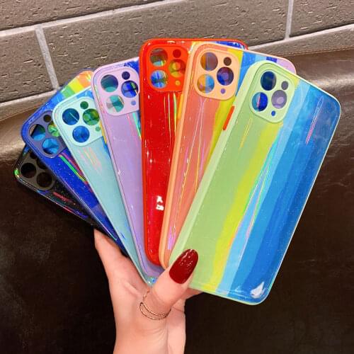 Luxury Gold Foil Rainbow Phone Case for iPhone 12 Pro Max 11 11Pro Xs Max 12 Mini 10 7 8 Plus X Xr Glitter Silicone Cover Fundas