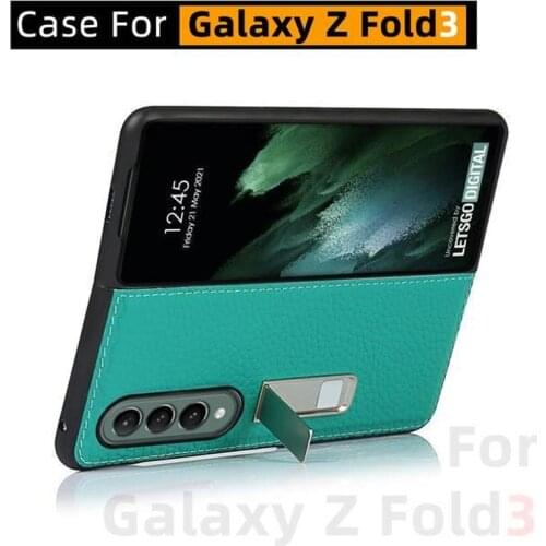 For Samsung Galaxy Z Fold3 Case, Leather Material, Galaxy Z Fold 3 Case Drop-Resistant Leather Bracket Protective Shell