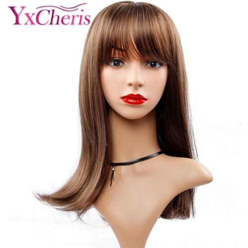 Long Brown wigs for women heat resistant fiber Natural Hair Wig synthetic cosplay bangs wigs female