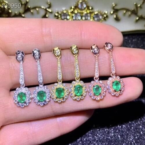 Elegant round Sun flower Natural green emerald gem drop earrings 925 silver natural gemstone earrings women party fine jewelry