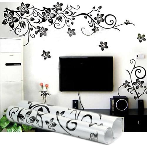 Personality Black Flower Vine Wall Sticker TV Background Living Room Bedroom Decorative Stickers Art