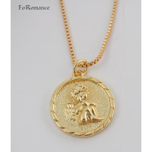Foromance - YELLOW GOLD GP 18" BOX LINK CHAIN NECKLACE & VIVID ANGEL WINGS ROUND SMALL PENDANT DIAMETER ABOUT 17MM 0.67 Inch