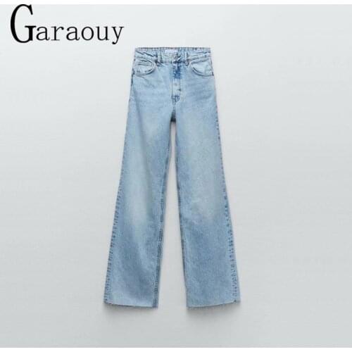 Garaouy 2021 New Womens Jeans High Rise Waist Four-color Solid Color Pants Casual Pocket Straight-leg Trousers For Streetwear