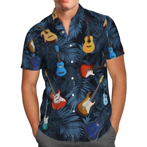 Guitar Weeds 3D Print Beach Hawaiian 2021 Summer Blue Shirt Short Sleeve Shirt Streetwear Oversized Camisa Social Chemise Homme
