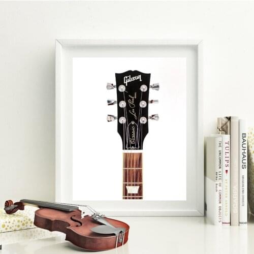 Gibson Les Paul Head Print Home Decor Guitar Rock n Roll Artwork Poster Wall Art Canvas Painting Picture Musician Gift