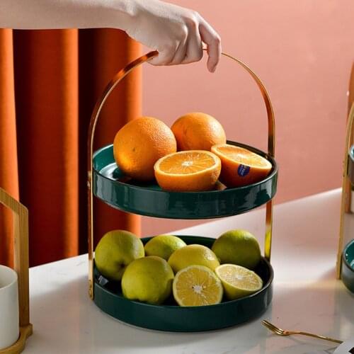 Ceramic Fruit Plate 2-layer Basket Fruit Tray Afternoon Tea Dessert Tray With Portable Handle Beautiful And Practical