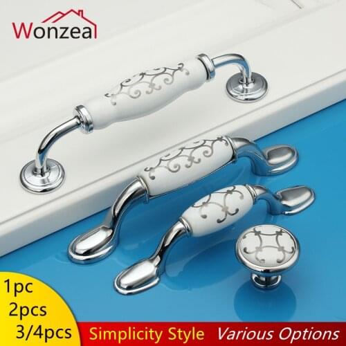 Zinc Alloy Ceramic Dresser Pulls Drawer Furniture Handles Ceramic Kitchen Cabinet Door Knobs Silver Knobs Pulls Porcelain
