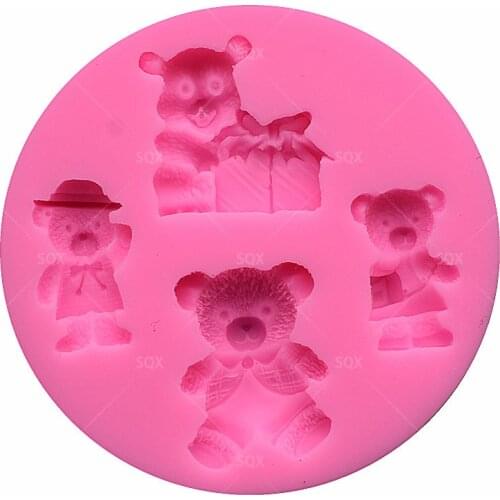 4Pc Baby Bear Shaped Silicone Fondant Mould Cake Decorating Baking Tools Kitchen Accessories SQ14144
