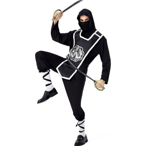 2020 Ninja Cosplay Japanese Ninja Bushido Cosplay Costume for Adults with Hood and socks Halloween Costumes for Men