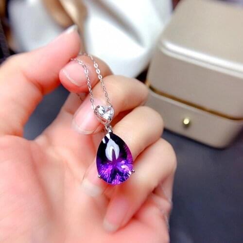 Best Gift Real Natural Amethyst Necklace Pendant 925 sterling silver Fine jewelry Natural And Real Amethyst Necklace