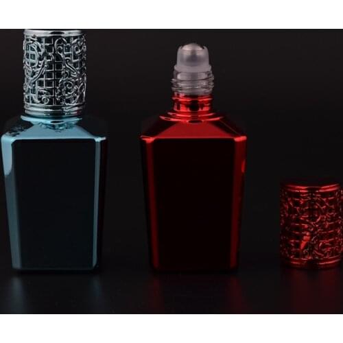 MUB - New Design 15ml UV Glass Refillable Bottles Perfume Men & Women Portable Travel Perfume Bottle With Alloy Cap Rollerball