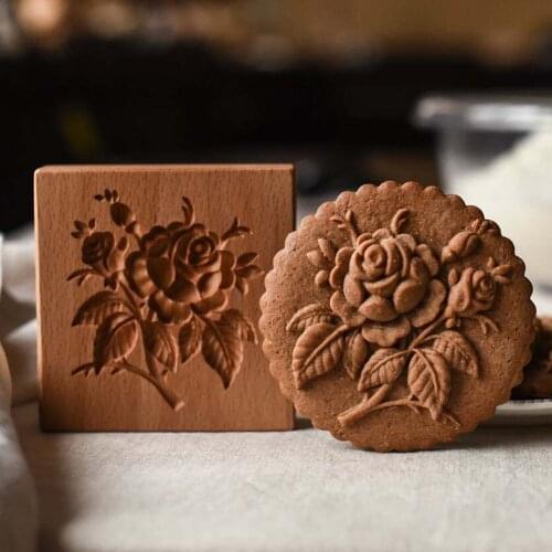 3D Wooden Cookie Mold Set with Rose Cookie Stamp Press Stamp Molds Baking Tool for Prianik Gingerbread Honeycake or Cookies