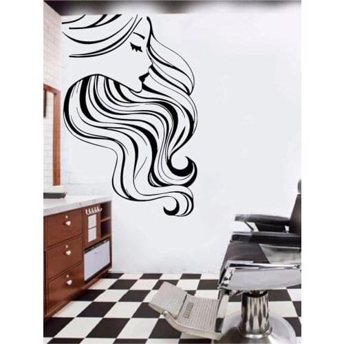 Barbershop Wall Stickers Hairdresser Studio Wall Decals Girls Haircut Decor Murals Removable Wall Stickers Vinyl dw10612