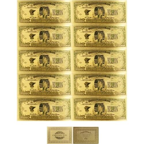 NEW 10pcs/lot USA Gold Banknote 1 Billion Banknote in 24K Gold Plated Currency Color Banknotes For Collection