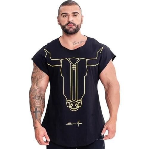 New Men Gyms Fitness Bodybuilding Short Sleeve T-shirt Summer Casual Fashion Print Male Cotton O-Neck Skinny Tee Tops Clothing