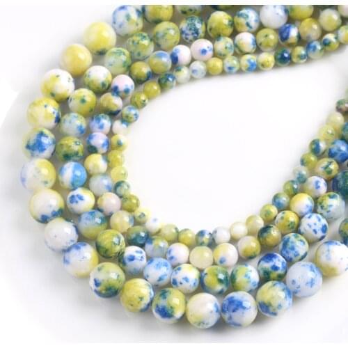 Wholesale Natural Stone Blue Yellow Jades Beads 4 6 8 10 12 MM Bracelet Fit Diy Charm Beads For Jewelry Making Beige