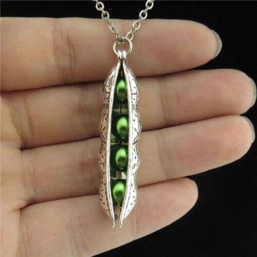 GLOWCAT Q20A83 Metal Alloy Food Enamel Green Pea Pod Pendant Chunky Necklace 18"Girl Women Party Gift Jewelry Wholesale