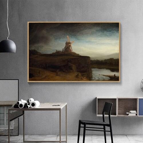 Rembrandt Harmenszoon van Rijn Famous Master Artist “The Mill” Canvas Painting Poster and Print for Living Room Decor Wall Art