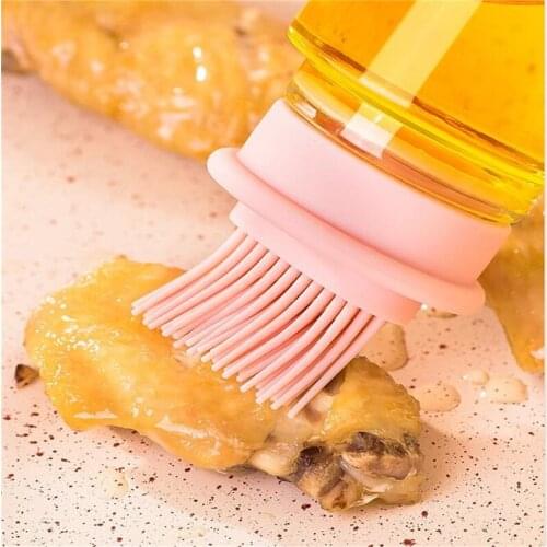 Portable Glass Oil Bottle with Brush Silicone Barbecue Liquid Gadgets High Temperature Kitchen Baking Pastry Barbecue BBQ Tool