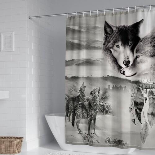 Cool Wolf Couple Art Print Waterproof Shower Curtain 3D Animals shower curtain bathroom partition screen washable curtain