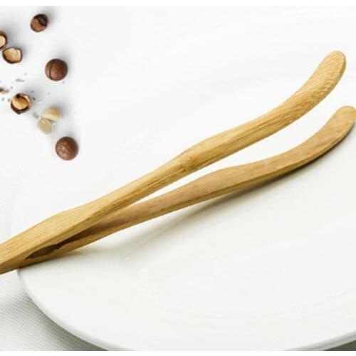 Useful New Shiny Bamboo Cooking Kitchen Tongs Food Tool Salad Bacon Steak Bread Cake Wooden Clip Home Kitchen Tools