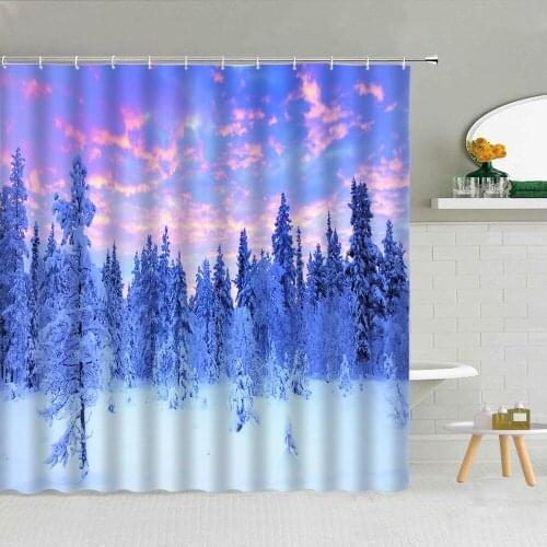 Snow Scene Shower Curtain Forest Mountain Snowflake Polyester Fabric Bathroom Supplies Decor With Hooks Cloth Curtains Washable