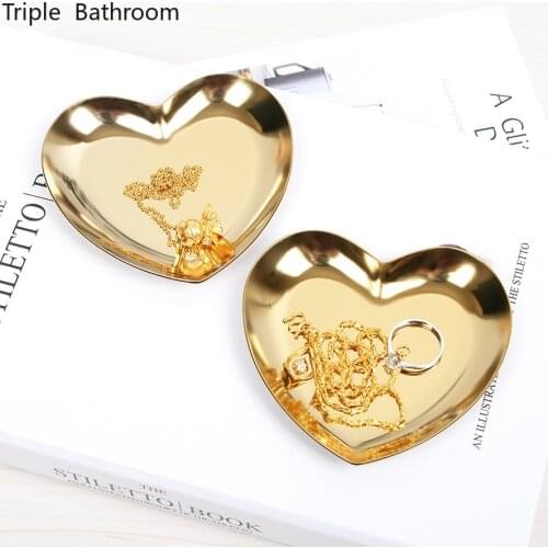 Creative Heart-shaped Stainless Steel Jewelry Tray Home Decor Bathroom Decoration Ornaments Trays Show Off Metal Jewelry Tray