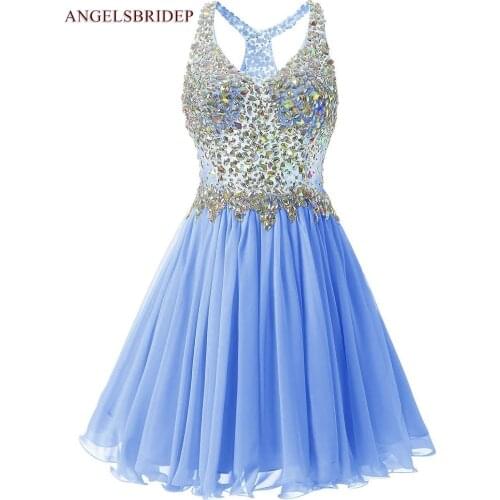 Vintage V-Neck Mini Homecoming Dresses Abendkleid Formal Chiffon Sparking Crystal Special Occasion Graduation Dresses Party Gown