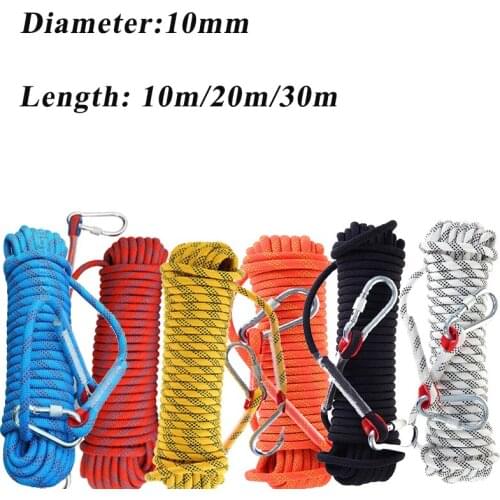 10/20/30m 10/12mm Climbing Rope Hook High Strength Emergency Hiking Rope Camping Lifeline Rescue Rope Outdoor Survival Tool