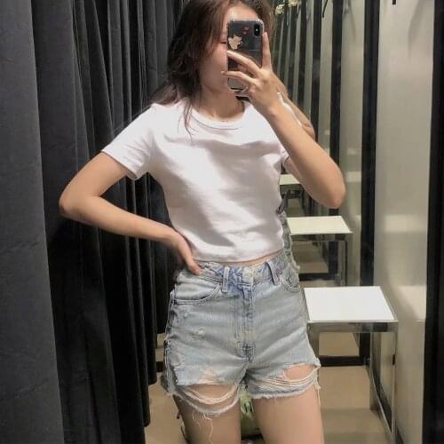 Za Women New Summer Basic Jeans Shorts Simple Sexy Hot Pants Hole Short Pants Hight Waist Casual Denim Shorts XITIMEAO