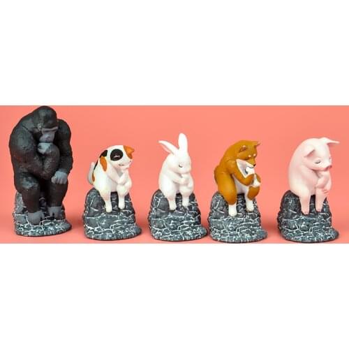 Japan Genuine gashapon capsule toys funny Le Penseur gorilla King Kong shiba inu neko cat bunny pink pig figures blind box