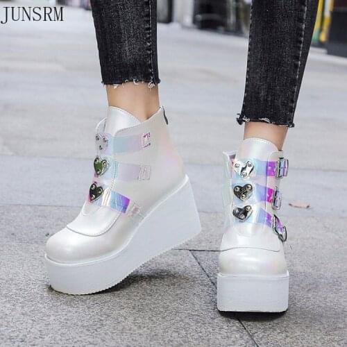 Women High Platform Ankle Boots Hot Brand PVC Strap High Wedge Decoration 2020 platform boots