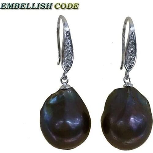 Special baroque pearl flame ball stely hook dangle earring black blue brown colorful natural pearls 925 Sterling silver for lady