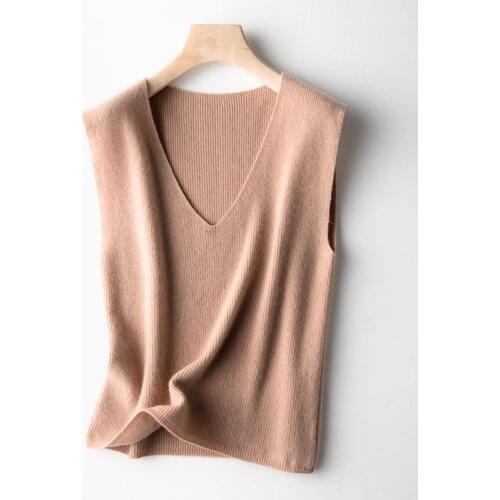 2020 Spring Autumn Cashmere Wool Sweater Vest Women Sleeveless V-Neck Knitted Vest Female Solid Color casual tank tops pullover