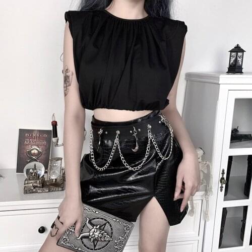 Summer Women Padded Shoulder Vest, Sleeveless Round Neck Short Pullover Summer Lace-up Top Great deal