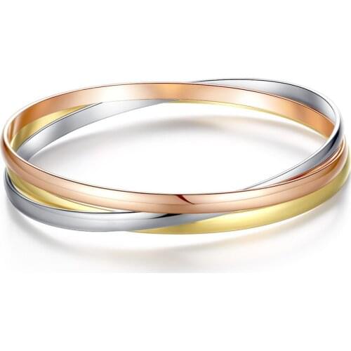 Gold Bracelets for Women Three-color Charm Bangle Trendy Female Stainless Steel Jewelry